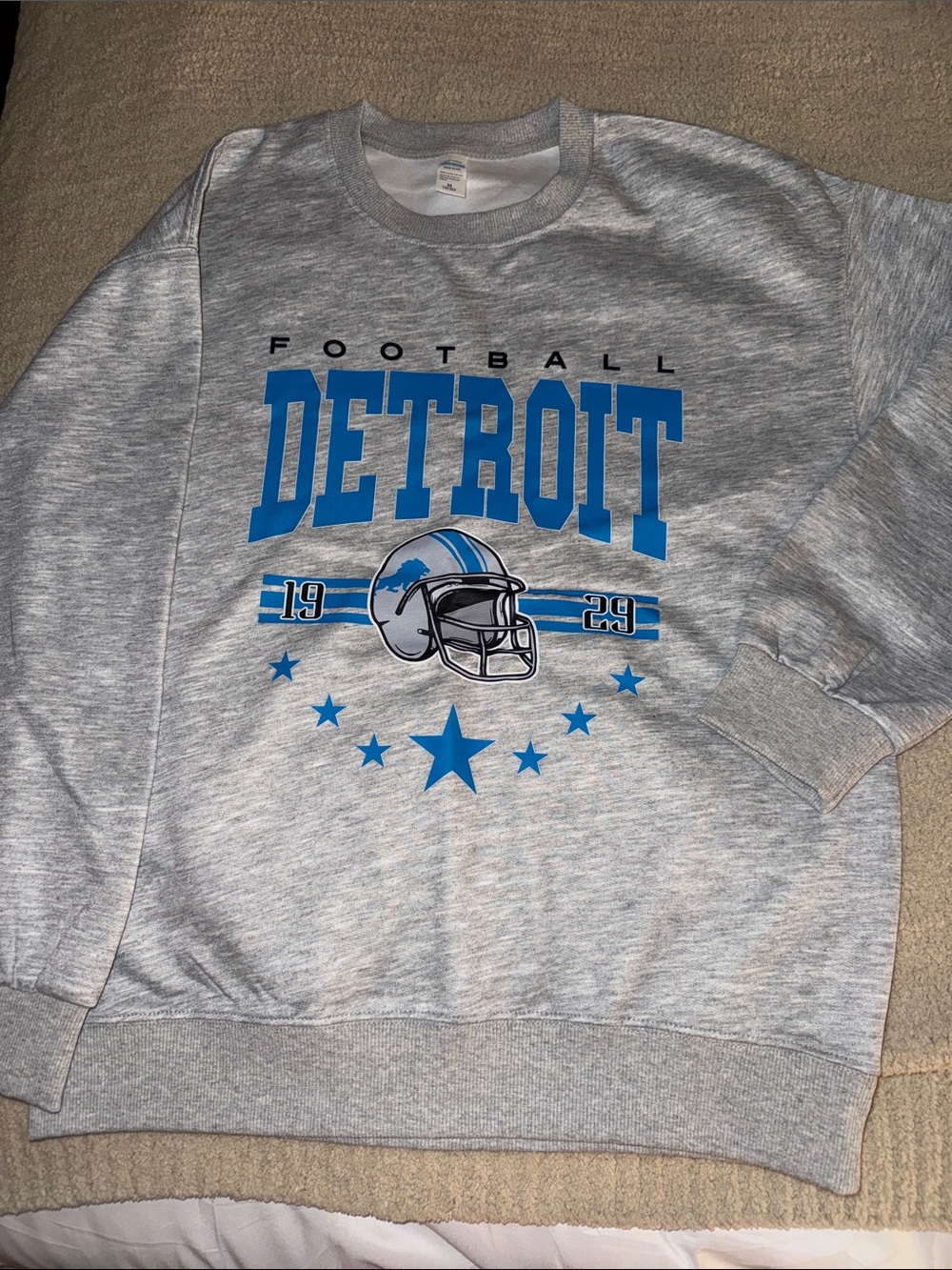 SHEIN Gray Sweatshirt with Blue Detroit Football Graphic